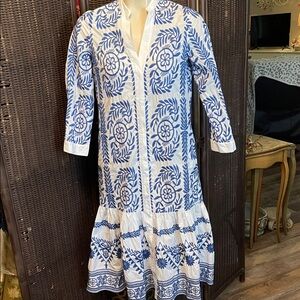 Zara White Dress with Blue Floral Design